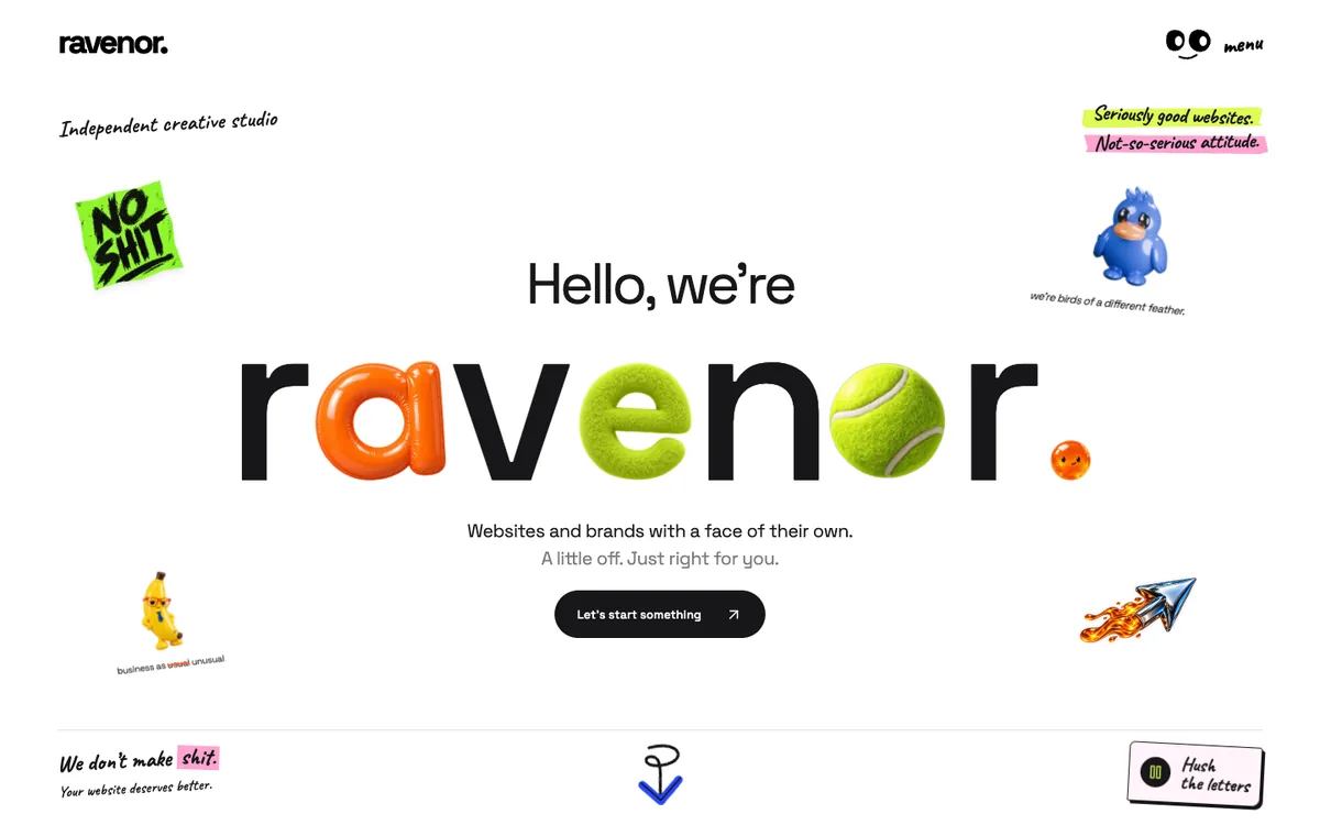 The ravenor homepage, its letters made of different materials