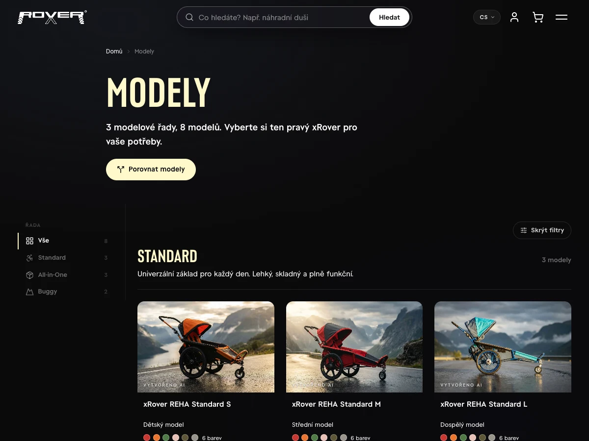 Skutečná ukázka webu xRover — Modely