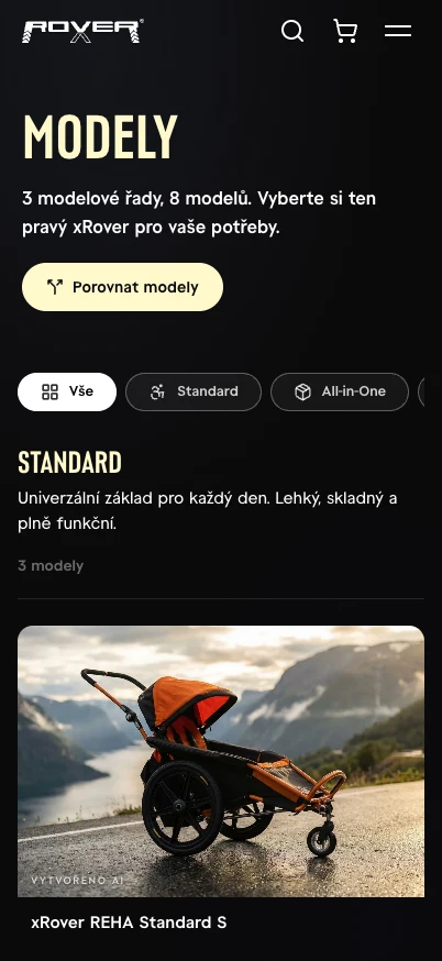 Mobilní katalog modelů xRover na iPhonu